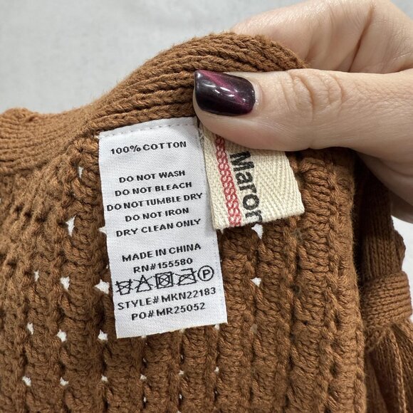 Maronie Shirt Womens Medium Brown Knit Crochet Lace Up Tank Top Cami Summer - Picture 5 of 8